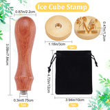 1Pc Golden Tone Brass Stamp Head, with 1Pc Rectangle Velvet Pouches and 1Pc Pear Wood Handle, for Wax Seal Stamp, Letter.M, Stamp Head: 30mm, 3pcs/set