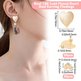 20Pcs Brass Heart Stud Earring Findings, with Vertical Loops and 20Pcs Ear Nuts, Long-Lasting Plated, Nickel Free, Real 18K Gold Plated, 19x19mm, Hole: 2.5mm