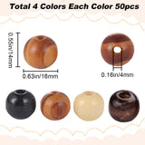 200Pcs 4 Colors Natural Unfinished Wood Beads, Round Wooden Loose Beads Spacer Beads for Craft Making, Lead Free, Mixed Dyed and Undyed, Mixed Color, 16x13.5~14mm, Hole: 4mm, 50pcs/color