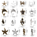 Tibetan Style Alloy Pendants, Mixed Shapes, Ocean Marine theme, Mixed Color, 23.5x18x4mm, Hole: 2mm