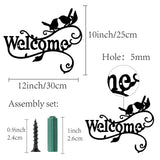 Iron Hanging Decors, Metal Art Wall Decoration, Word Welcome and Birds, for Bathroom, Living Room, Home, Office, Garden, Kitchen, Hotel, Balcony, Matte Gunmetal Color, 250x300x1mm
