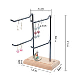 2-Tier 2-Row Wood Jewelry Display Stands, with Electrophoresis Black Tone Iron Findings, for Earrings, Bracelet, Keychain Organizer, BurlyWood, Finish Product: 16.5x13x21cm, about 3pcs/set