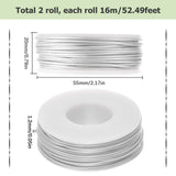 2 Rolls Matte Aluminum Wire, Round, with Spool, Silver, 1.2mm, about 52.49 Feet(16m)/Roll