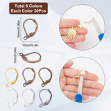 180Pcs 6 Colors Brass Leverback Earring Findings, with Horizontal Loops, Cadmium Free & Lead Free, Mixed Color, 10x15mm, 30Pcs/color
