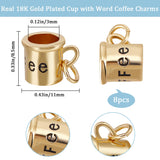 8Pcs Rack Plating Brass Enamel Charms, with Jump Ring, Long-Lasting Plated, Cadmium Free & Lead Free, Real 18K Gold Plated, Cup with Word Coffee, Black, 11x8.5x8.5mm, Hole: 3mm