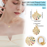 6Pcs Rack Plating Brass Micro Pave Colorful Cubic Zirconia Pendants, Cadmium Free & Nickel Free & Lead Free, Long-Lasting Plated, Shell, Real 18K Gold Plated, 16.5x16x2.5mm, Jump Ring: 5x0.5mm, Inner Diameter: 3.5mm