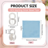 925 Sterling Silver Bead Tips, Calotte Ends, Clamshell Knot Cover, Round, with 925 Stamp, Silver, 7.5x4.5mm, Hole: 2mm, 20Pcs/box