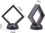 Plastic Frame Stands, with Transparent Membrane, For Ring, Pendant, Bracelet Jewelry Display, Rhombus, Black, 6.9x6.9x5.4cm