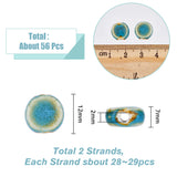 2 Strands Handmade Porcelain Ceramic Beads Strands, Famille Rose Style, Flat Round, Deep Sky Blue, 12x7mm, Hole: 2mm, about 28~29pcs/strand, 12.28~12.72 inch(31.2~32.3cm)