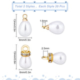 40Pcs 2 Style ABS Plastic Imitation Pearl Charms, with Brass Findings, Iron Findings and Crystal Rhinestone, Teardrop, Golden, 13~15x8x8mm, Hole: 1.6~2.5mm, 20pcs/style