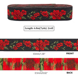 6.8M Flat Ethnic Style Polyester Jacquard Flower Ribbon, for Clothing Sewing, Red, 1-1/4 inch(33mm), about 7.44 Yards(6.8m)/Roll