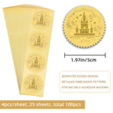 Self Adhesive Gold Foil Embossed Stickers, Medal Decoration Sticker, Castle Pattern, 5x5cm