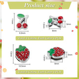 16pcs 4 style Alloy Rhinestone Slide Charms, with Enamel, Cherry and Strawberry, Platinum, Mixed Color, 11~13x8.5~10x5mm, Hole: 8x1.5mm, 4pcs/style