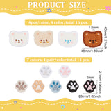 16Pcs 4 Colors Bear's Head Computerized Embroidery Cloth Iron On/Sew On Patches, with 7 Pairs 7 Colors Cat Paw Print Shape Self-Adhesive Cloth Patches, Mixed Color, 26~40x27~60x1.8~2mm