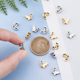 16Pcs 4 Style 304 Stainless Steel Beads, Butterfly & Moon, Golden & Stainless Steel Color, 8~10x7~10x3mm, Hole: 2mm, 4pcs/style