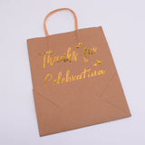 Kraft Paper Bags, with Hemp Cord Handles & Word Pattern, Gift Bags, Shopping Bags, Rectangle, Gold, 34x20.5x0.5cm