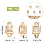 Brass Cubic Zirconia Square Connector Charms, Light Gold, 8x4x2mm, Hole: 1mm