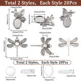 DIY Blank Pendant Making Kit, Including Butterfly & Dragonfly Alloy Pendants Cabochon Settings, Glass Cabochons, Antique Silver, 80Pcs/bag