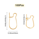 100Pcs Brass Hoop Earring Findings, Kidney Ear Wire, Long-Lasting Plated, Real 18K Gold Plated, 19x9x4mm, Pin: 0.7mm, 100pcs/box