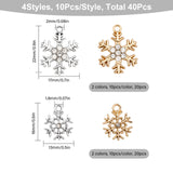 40Pcs 4 Style Alloy Pendants, with Crystal Rhinestone, Snowflake, Platinum & Light Gold, 16~22x13~17x3mm, Hole: 1.8~2mm, 10pcs/style