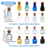 18Pcs 18 Colors Glass Cork Bottles Ornament, Glass Empty Wishing Bottles, DIY Vials for Pendant Decorations, Mixed Color, 2.3~2.8cm