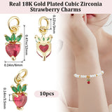 10Pcs Brass Micro Pave Cubic Zirconia Charms, with Jump Rings, Long-Lasting Plated, Strawberry, Real 18K Gold Plated, 12x6x3.5mm, Hole: 3mm