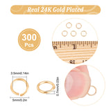 Rack Plating Brass Jump Rings, Open Jump Rings, Long-Lasting Plated, Round Ring, Real 24K Gold Plated, 5x0.7mm, 20 Gauge, Inner Diameter: 3.5mm, 300pcs/box