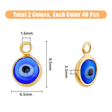 80Pcs 2 Colors 304 Stainless Steel with Glass Enamel Charms, Flat Round with Evil Eye Charms, Golden & Stainless Steel Color, 9.5x6.5x2.5mm, Hole: 1.6mm, 40Pcs/color