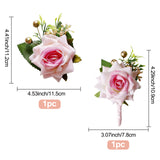 2Pcs 2 Style Cloth Flower Boutonniere Brooch, with Silk Cloth Imitation Rose Wrist Corsages, for Wedding Party, Pearl Pink, 102~764x10~85mm, 1pc/style