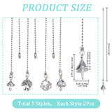 Tibetan Style Alloy Ceiling Fan Pull Chain Extenders, Mushroom Pendant Decoration, with Iron Ball Chains, Antique Silver, 342~351mm, 5 style, 2pcs/style, 10pcs/set