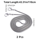 2Pcs Alloy Snake Chain Bag Strap, with Clasps, for Bag Replacement Accessories, Platinum, 110cm