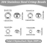 800Pcs 4 Styles 304 Stainless Steel Spacer Beads, Rondelle, Stainless Steel Color, 1.5~3x1~2mm, Hole: 0.8~1.8mm, 200pcs/style