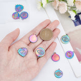 4Pcs 2 Style 304 Stainless Steel Pendant Enamel Settings, 6Pcs 3 Style 304 Stainless Steel Pendant Rhinestone Settings, Rainbow Color,  Mixed Shapes, 18.5~21x15.5~20x1.5~2.5mm, hole: 1.4~2mm, 2pcs/style
