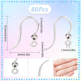 80Pcs Eco-Friendly Plastic Earring Hooks, with 304 Stainless Steel Beads and Horizontal Loop, Round, Silver, 15.5x8x0.7mm, Hole: 1.2mm, 24 Gauge, Pin: 0.5mm