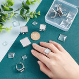 DIY Square Blank Dome Cuff Ring Making Kit, Including 201 Stainless Steel Pad Ring Settings, Glass Cabochons, Stainless Steel Color, 20Pcs/box