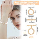 12 Sets Brass Toggle Clasps, Leaf Wrap Round Ring, Real 18K Gold Plated, 25mm, Bar: 21x5x2mm, Hole: 1.2mm, Ring: 18x16x2mm, Hole: 1.2mm, Jump Ring: 5x3x1mm, jump ring: 5x3x1mm