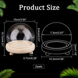 2 Sets High Borosilicate Glass Dome Cover, Decorative Display Case, Round Cloche Bell Jar Terrarium with Feet Wood Base, Clear, 100mm