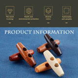 Natural Wooden Buttons, Horn Toggle Buttons, 2-Hole, for Sewing Accessories, Mixed Color, 40x11mm, Hole: 6mm, 5 colors, 20pcs/color, 100pcs/bag