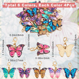 24Pcs 6 Colors  Butterfly Alloy Enamel Pendant Decorations, Lobster Clasps Charms, for Keychain, Purse, Backpack Ornament, Mixed Color, 28mm, Butterfly: 15.5x22x2mm, 4pcs/color