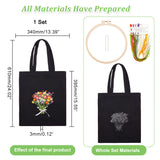 DIY Canvas Shoulder Bag Embroidery Starter Kit, Rectangle with Flower Pattern, Including Cotton Cords, Plastic Embroidery Hoops and Iron Needles, Ribbon, Mixed Color, Bag: 630x340x3mm, Inner Diameter: 395x340mm