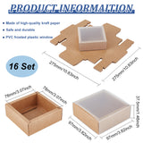 Kraft Paper Storage Gift Drawer Boxes, Translucent Plastic Cover Gift Packaging Case, Peru, 9.7x9.7x3.75cm