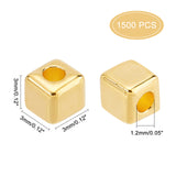 1500Pcs CCB Plastic Beads, Cube, Golden, 3x3x3mm, Hole: 1.2mm