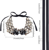 Vintage Black Diamond & Crystal Rhinestone Layers Bib, Fake Stand Collar, with Faux Pearl & Polyester Cloth, Detachable Blouse Collar Choker, Garment Accessory, Light Grey, 114x210x16mm