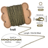 10M Iron Cable Chains, with 100Pcs Iron Jump Rings & 30Pcs Zinc Alloy Lobster Claw Clasps, for DIY Chain Making, Antique Bronze, 4x3x0.7mm