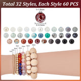 1920Pcs 32 Styles Baking Painted & Spray Painted Crackle & Transparent & Imitation Pearl Glass Beads, Round, Mixed Color, 6~6.5mm, Hole: 1~1.6mm, 60Pcs/style