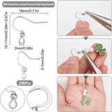 200Pcs 304 Stainless Steel French Earring Hooks, Flat Ear Wire with Ball, Stainless Steel Color, 21 Gauge, 15~17x18mm, Hole: 2mm, Pin: 0.7mm