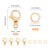 50Pcs 304 Stainless Steel Lobster Claw Clasps, Parrot Trigger Clasps, Manual Polishing and 100Pcs Brass Open Jump Rings, Golden, 9x5x2.5mm, Hole: 1mm, 2 Style