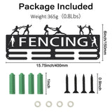 Fashion Iron Medal Hanger Holder Display Wall Rack, 3 Line, with Screws, Word Fencing, Sports Themed Pattern, 150x400mm