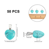 Heart Dyed Synthetic Turquoise Pendants, with Platinum Tone Brass Findings, 17~19x15~16x5~6mm, Hole: 2x7mm, 50pcs/box