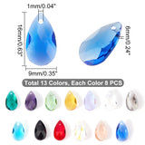 104Pcs 13 Colors Faceted Teardrop Glass Pendants, Mixed Color, 16x9x6mm, Hole: 1mm, 8pcs/color